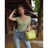 imageOQQ Womens 2 Piece Bodysuits Sexy Ribbed One Piece Square Neck Short Sleeve BodysuitsBlack Jade Green