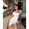 imageOQQ Womens 2 Piece Bodysuits Sexy Ribbed One Piece Square Neck Short Sleeve BodysuitsBlack Rose White