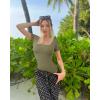 imageOQQ Womens 2 Piece Bodysuits Sexy Ribbed One Piece Square Neck Short Sleeve BodysuitsBlack Sauerkraut