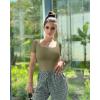 imageOQQ Womens 2 Piece Bodysuits Sexy Ribbed One Piece Square Neck Short Sleeve BodysuitsBlack Sauerkraut