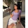 imageOQQ Womens 2 Piece Bodysuits Sexy Ribbed One Piece Square Neck Short Sleeve BodysuitsBlack Taro Purple