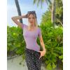 imageOQQ Womens 2 Piece Bodysuits Sexy Ribbed One Piece Square Neck Short Sleeve BodysuitsBlack Taro Purple