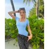 imageOQQ Womens 2 Piece Bodysuits Sexy Ribbed One Piece Square Neck Short Sleeve BodysuitsCandyblue White