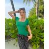 imageOQQ Womens 2 Piece Bodysuits Sexy Ribbed One Piece Square Neck Short Sleeve BodysuitsGreen White