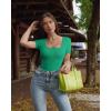 imageOQQ Womens 2 Piece Bodysuits Sexy Ribbed One Piece Square Neck Short Sleeve BodysuitsGreen White