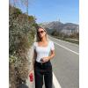 imageOQQ Womens 2 Piece Bodysuits Sexy Ribbed One Piece Square Neck Short Sleeve BodysuitsGreen White