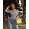 imageOQQ Womens 2 Piece Bodysuits Sexy Ribbed One Piece Square Neck Short Sleeve BodysuitsGrey White