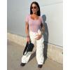 imageOQQ Womens 2 Piece Bodysuits Sexy Ribbed One Piece Square Neck Short Sleeve BodysuitsHide Pink White