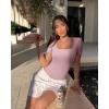 imageOQQ Womens 2 Piece Bodysuits Sexy Ribbed One Piece Square Neck Short Sleeve BodysuitsHide Pink White
