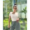 imageOQQ Womens 2 Piece Bodysuits Sexy Ribbed One Piece Square Neck Short Sleeve BodysuitsPea Green Beige