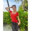 imageOQQ Womens 2 Piece Bodysuits Sexy Ribbed One Piece Square Neck Short Sleeve BodysuitsRed White