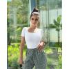 imageOQQ Womens 2 Piece Bodysuits Sexy Ribbed One Piece Square Neck Short Sleeve BodysuitsRose White