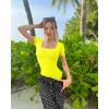 imageOQQ Womens 2 Piece Bodysuits Sexy Ribbed One Piece Square Neck Short Sleeve BodysuitsYellow White
