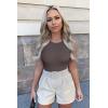 imageOQQ Womens 3 Piece Bodysuits Sexy Ribbed One Piece Sleeveless Halter Neck Tops Leotard Summer TrendyBlack Tea Leaf Beige