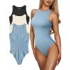 imageOQQ Womens 3 Piece Bodysuits Sexy Ribbed One Piece Sleeveless Halter Neck Tops Leotard Summer TrendyBlack Beige Blue