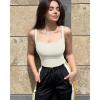 imageOQQ Women Sleeveless Tank Top Adjustable Fitting Scoop Neck Stretch Clothes Basic Cami Shirts 2025Beige