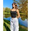 imageOQQ Women Sleeveless Tank Top Adjustable Fitting Scoop Neck Stretch Clothes Basic Cami Shirts 2025Black