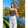 imageOQQ Women Sleeveless Tank Top Adjustable Fitting Scoop Neck Stretch Clothes Basic Cami Shirts 2025Tea Leaf