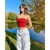 imageOQQ Womens 2 Piece Tube Tops Strapless Basic Sleeveless Stretch ClassicFit Shirts Sexy Crop TopsBlack red