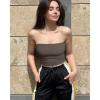 imageOQQ Womens 2 Piece Tube Tops Strapless Basic Sleeveless Stretch ClassicFit Shirts Sexy Crop TopsBlack tea Leaf