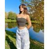 imageOQQ Womens 2 Piece Tube Tops Strapless Basic Sleeveless Stretch ClassicFit Shirts Sexy Crop TopsBlack tea Leaf