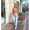imageOQQ Womens 2 Piece Tube Tops Strapless Basic Sleeveless Stretch ClassicFit Shirts Sexy Crop TopsHaze Blue coralorange