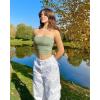 imageOQQ Womens 2 Piece Tube Tops Strapless Basic Sleeveless Stretch ClassicFit Shirts Sexy Crop TopsPea Green beige