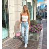 imageOQQ Womens 2 Piece Tube Tops Strapless Basic Sleeveless Stretch ClassicFit Shirts Sexy Crop TopsTea Leaf beige