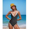 imageOQQ Womens One Piece Swimsuit Tummy Control V Neck Bathing Suits 2025 TrendyBlack