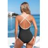 imageOQQ Womens One Piece Swimsuit Tummy Control V Neck Bathing Suits 2025 TrendyBlack