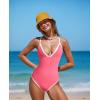 imageOQQ Womens One Piece Swimsuit Tummy Control V Neck Bathing Suits 2025 TrendyFluopink