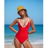 imageOQQ Womens One Piece Swimsuit Tummy Control V Neck Bathing Suits 2025 TrendyRed
