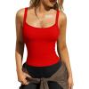 imageOQQ Women Sleeveless Tank Top Adjustable Fitting Scoop Neck Stretch Clothes Basic Cami Shirts 2025Red