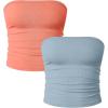 imageOQQ Womens 2 Piece Tube Tops Strapless Basic Sleeveless Stretch ClassicFit Shirts Sexy Crop TopsHaze Blue coralorange