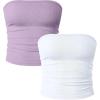 imageOQQ Womens 2 Piece Tube Tops Strapless Basic Sleeveless Stretch ClassicFit Shirts Sexy Crop TopsTaro Purple white
