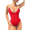 imageOQQ Womens One Piece Swimsuit Tummy Control V Neck Bathing Suits 2025 TrendyRed