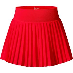 imageOQQ High Waist ALine Pleated Mini Skirts Athletic Skorts Short Active Skirt for Golf Running WorkoutRed