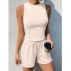 imageOQQ Two Piece Sets for Women Summer Outfits Lounge Sets Crew Neck Tops Wide Leg Shorts Vacation TravelApricot