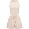 imageOQQ Two Piece Sets for Women Summer Outfits Lounge Sets Crew Neck Tops Wide Leg Shorts Vacation TravelApricot
