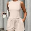 imageOQQ Two Piece Sets for Women Summer Outfits Lounge Sets Crew Neck Tops Wide Leg Shorts Vacation TravelApricot