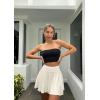 imageOQQ Women Mini Skirts 2 in 1 Flowy Basic Versatile Stretchy Flared Casual Aline Skirt with PocketsBeige