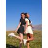 imageOQQ Women Mini Skirts 2 in 1 Flowy Basic Versatile Stretchy Flared Casual Aline Skirt with PocketsBeige