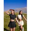 imageOQQ Women Mini Skirts 2 in 1 Flowy Basic Versatile Stretchy Flared Casual Aline Skirt with PocketsBlack