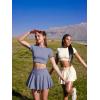 imageOQQ Women Mini Skirts 2 in 1 Flowy Basic Versatile Stretchy Flared Casual Aline Skirt with PocketsBlues