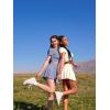 imageOQQ Women Mini Skirts 2 in 1 Flowy Basic Versatile Stretchy Flared Casual Aline Skirt with PocketsBlues