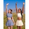 imageOQQ Women Mini Skirts 2 in 1 Flowy Basic Versatile Stretchy Flared Casual Aline Skirt with PocketsBlues