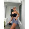 imageOQQ Women Mini Skirts 2 in 1 Flowy Basic Versatile Stretchy Flared Casual Aline Skirt with PocketsBlues