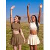 imageOQQ Women Mini Skirts 2 in 1 Flowy Basic Versatile Stretchy Flared Casual Aline Skirt with PocketsCoffee
