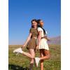imageOQQ Women Mini Skirts 2 in 1 Flowy Basic Versatile Stretchy Flared Casual Aline Skirt with PocketsCoffee