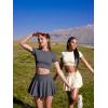 imageOQQ Women Mini Skirts 2 in 1 Flowy Basic Versatile Stretchy Flared Casual Aline Skirt with PocketsDarkgrey